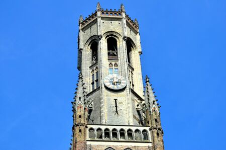 Clock tower in the central square of Bruges