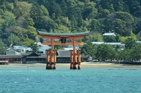 The O-Torii gate is the symbol of welcome for visitors to the islandの写真素材