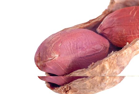 Close up of peanuts are said to have many health benefits.isolated on white background.の写真素材