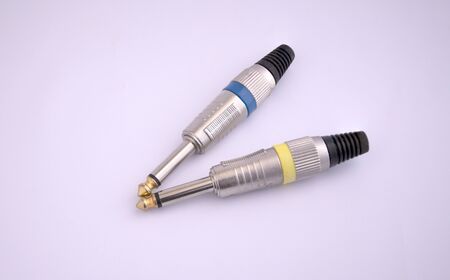 Audio plug microphone connector isolated on white backgroundの写真素材