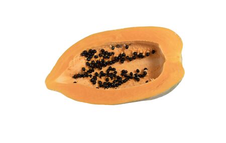 half of yellow papaya vegan isolated on a white backgroundの写真素材