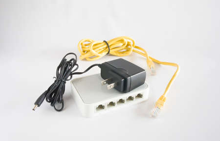 Lan hub transmission connecter with adapter, isolated on a white background
