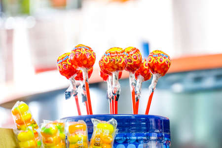 Trang, Thailand - 22 April 2021: Classic fruity and filled Chupa Chups lollipop flavors has been keeping sweets lovers smiling.のeditorial素材