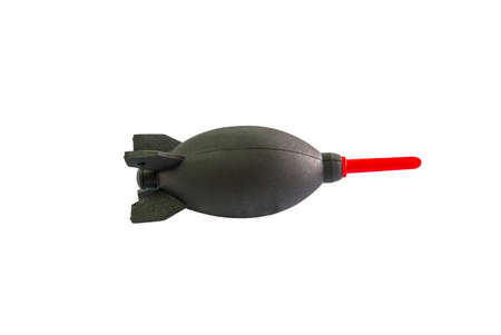 Horizontal shot of black air blower for cleaning camera sensor and lenses isolated on white...