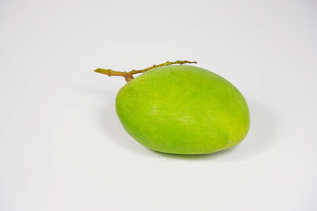 Single of raw green mango isolated on white backgroundの写真素材