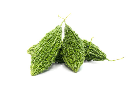 bitter gourd from the markets isolated on white backgroundの写真素材