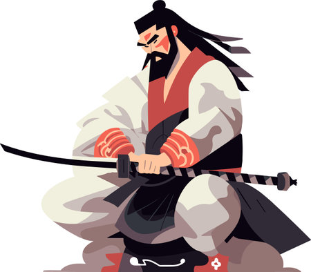 Illustration of a Japanese samurai with a sword on a white backgroundのイラスト素材