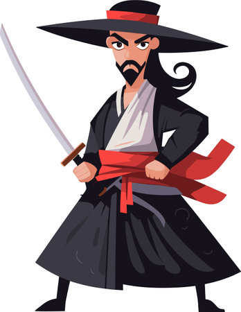 Illustration of a japanese samurai with a katana swordのイラスト素材