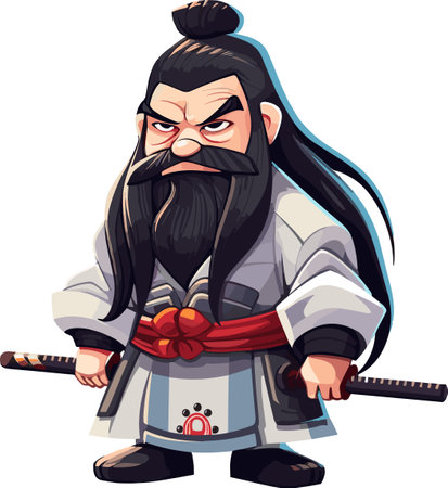 Illustration of a Japanese ninja with a katana in his handのイラスト素材