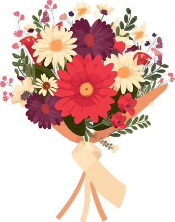 Bouquet of colorful flowers. Vector illustration isolated on white background.のイラスト素材