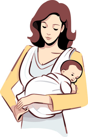 Mother and baby in the sling. Vector illustration of mother and baby.のイラスト素材