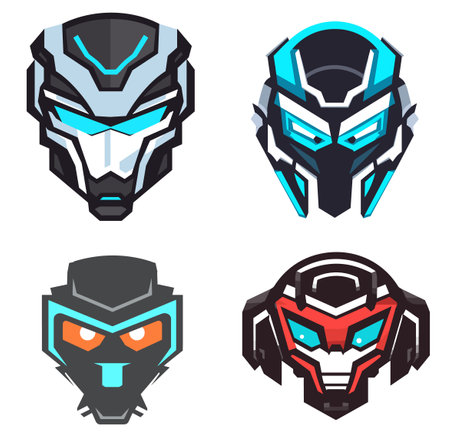 Set of head of robot. Vector illustration isolated on white background.のイラスト素材