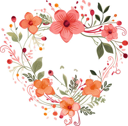 Floral wreath with flowers, leaves and branches. Vector illustration.のイラスト素材