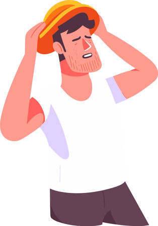 This is an illustration of a man wearing a hat and having a headache.のイラスト素材