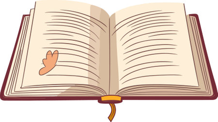 Illustration of an open book with a bookmark on a white backgroundのイラスト素材