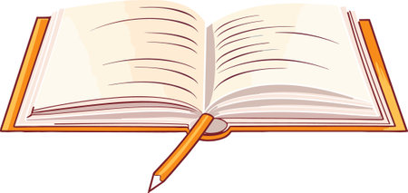 Illustration of an open book with a pencil on a white backgroundのイラスト素材