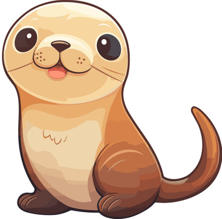 Illustration of a Cute Little Otter on a White Backgroundのイラスト素材