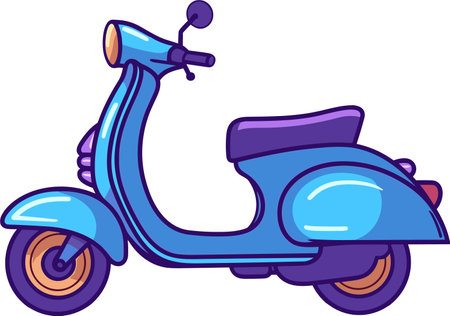 Illustration of a Classic Blue Scooter or Motorcycle on White Backgroundのイラスト素材