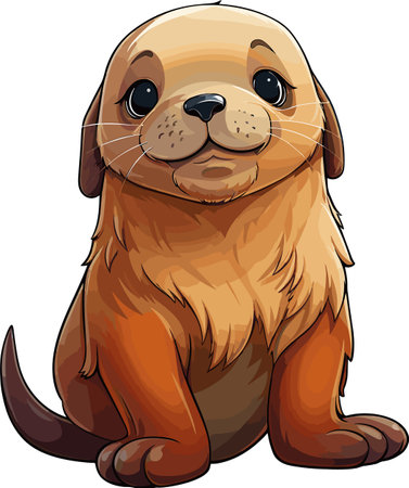 Illustration of a cute dog sitting on a white background, vector illustrationのイラスト素材