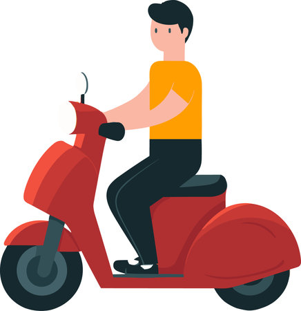 This is an illustration of a man riding a red scooter.のイラスト素材
