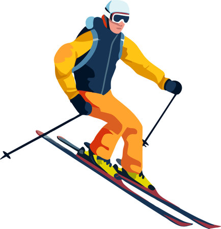 Skier skiing vector illustration isolated on white background. Skier skiing downhill.のイラスト素材