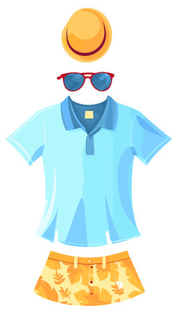 Fashionable man in a hat and sunglasses. Vector illustration in flat styleのイラスト素材