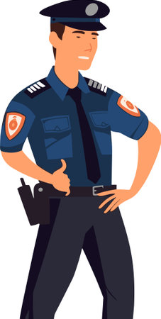 Illustration of a Police Officer Standing with Hand on Hip and Thumbs Upのイラスト素材