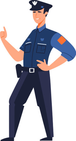 Illustration of a Police Officer Pointing to the Right on Isolated White Backgroundのイラスト素材
