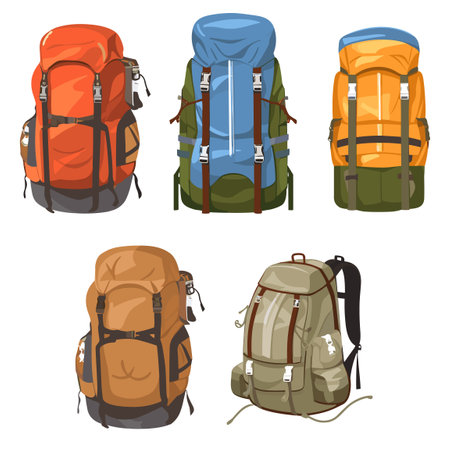 Set of camping backpacks. Vector illustration isolated on white background.のイラスト素材