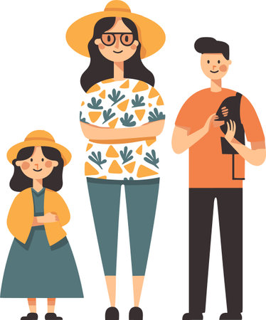 Family vector illustration in flat cartoon style. Father, mother and daughter together.のイラスト素材