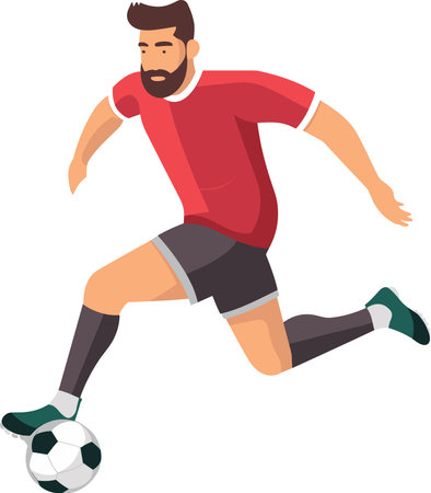 Illustration of a soccer player kicking the ball on isolated white backgroundのイラスト素材