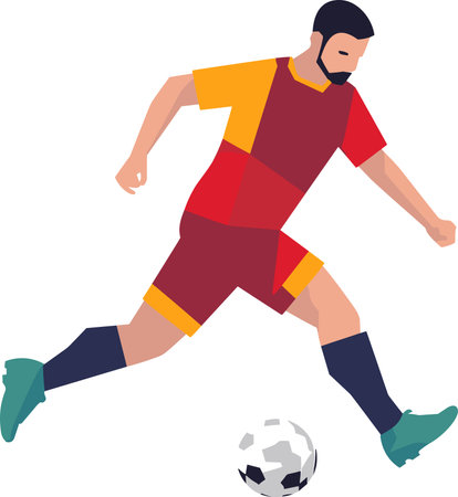 Illustration of a soccer player kicking the ball on a white backgroundのイラスト素材