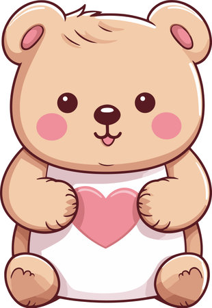 Illustration of a Cute Teddy Bear with a Heart in Its Mouthのイラスト素材