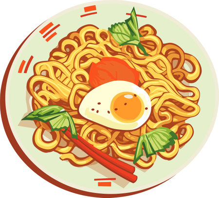Illustration of a Ramen Noodles with a Fried Eggのイラスト素材