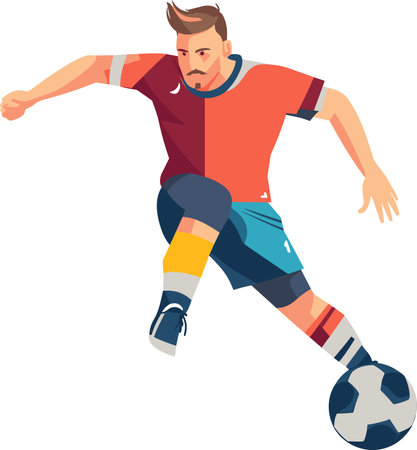 Illustration of a soccer player kicking the ball on isolated white backgroundのイラスト素材