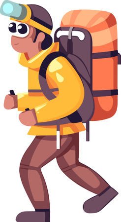 Illustration of a Man Hiking with a Backpack and a Smart Watchのイラスト素材