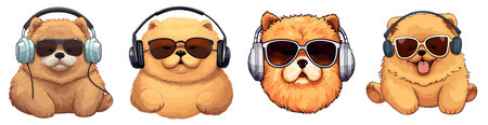 Cute dog with headphones and sunglasses. Vector cartoon character illustration.のイラスト素材