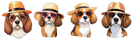 Beagle dog in hat and sunglasses. Vector illustration on white background.のイラスト素材