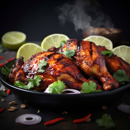 Grilled chicken wings with lime and cilantro on a black backgroundの素材
