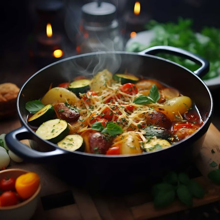 Vegetable stew with zucchini, potatoes and mushrooms.の素材