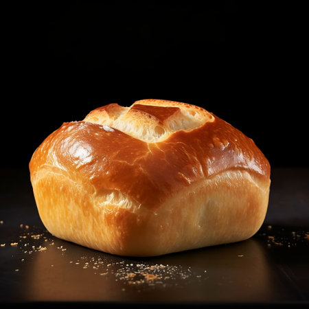 Freshly baked loaf of bread on a black background. Toned.の素材