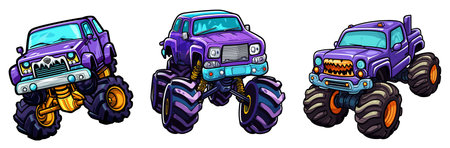 Cartoon monster trucks. Vector illustration of a monster truck on a white background.のイラスト素材