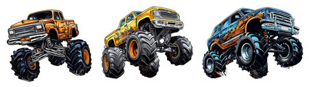 Off-road monster trucks. Vector illustration isolated on white background.のイラスト素材