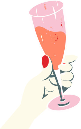 This is an illustration of a hand holding a glass of champagne.のイラスト素材