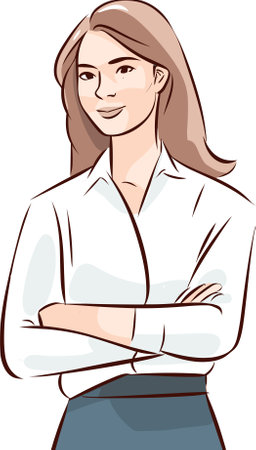 Illustration of a Businesswoman Standing with Her Arms Crossed and Smilingのイラスト素材