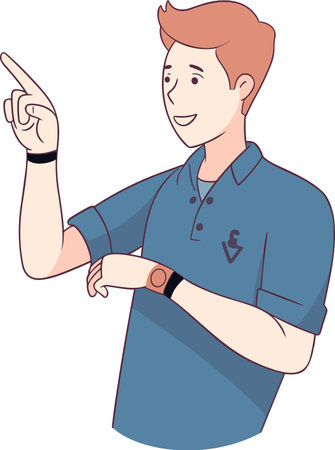 Illustration of a Man Pointing at Something on His Smart Watchのイラスト素材