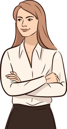 Illustration of a Businesswoman Standing with Arms Crossed and Looking at the Cameraのイラスト素材