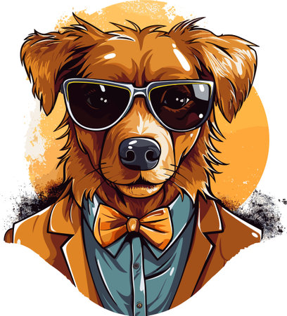 Vector illustration of a dog wearing a bow tie, sunglasses and coat.のイラスト素材