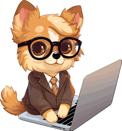 Cute chihuahua dog in business suit and glasses with laptopのイラスト素材