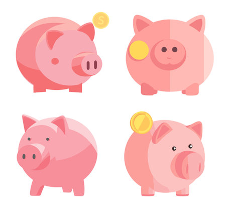 Piggy bank set. Cute piggy bank vector illustration.のイラスト素材
